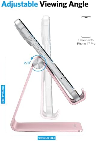 OMOTON Adjustable Cell Phone Stand, C2 Aluminum Desktop Phone Holder Dock Compatible with iPhone 15 14 13 Xs XR 8 Plus 7 6, Samsung Galaxy, Google Pixel, Android Phones, Rose Gold - Image 4