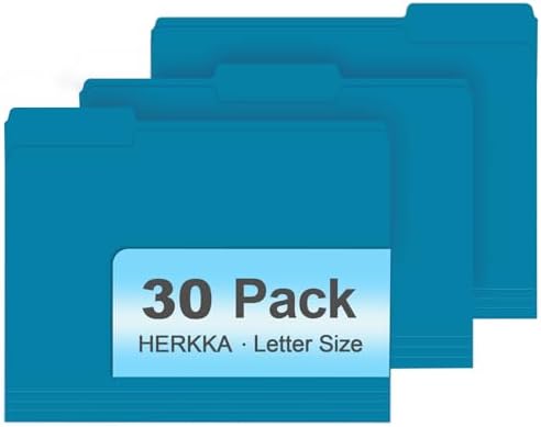 File Folder, HERKKA 30 Pack 1/3 Cut Tab File Folders, File Folders Great for Organizing and Filing, Letter Size, Blue by HERKKA