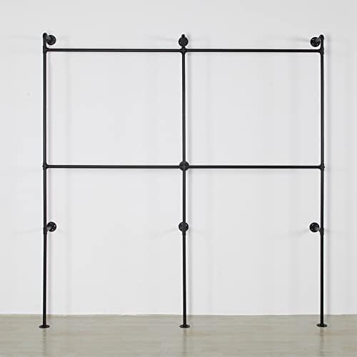 Industrial Pipe Clothing Rack Heavy Duty Double Closet Rod Clothes Rack, Clothing Rods for Hanging Clothes, Wall Mounted Clothes Garment Rack Closet System 90in Black - Image 5