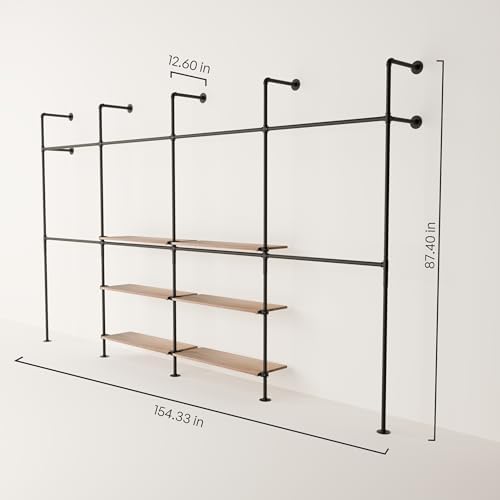 pamo Wall Mounted Clothing Rack with Oak Sheves – 154" W × 87" H, 1235 lbs - Image 2