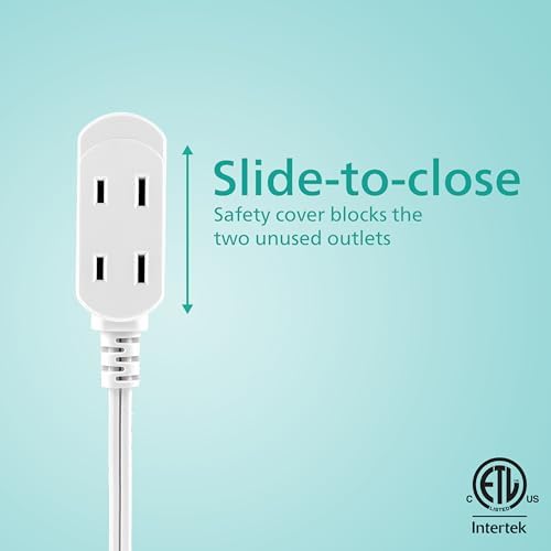 Philips 3-Outlet Flat Plug Extension Cord 6 Ft, Indoor Use, Safety Slide - Image 3
