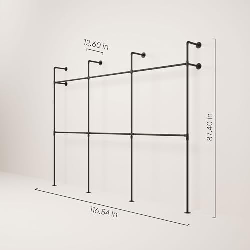 pamo Industrial Clothing Rack Wall Mounted Black – 117" W × 87" H, 880 lbs - Image 2