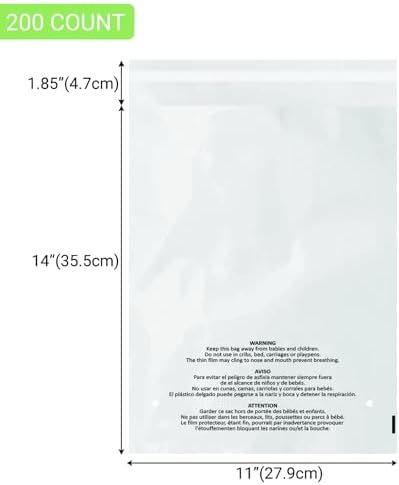 200 Count 11x14 Inch Self Seal Clear Poly Bags - Image 2