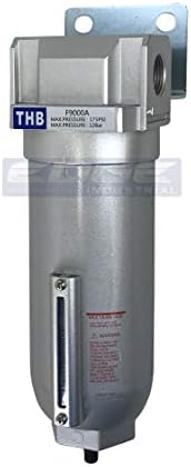 HEAVY DUTY INDUSTRIAL RATED HIGH FLOW PARTICULATE FILTER, IN-LINE WATER TRAP FOR COMPRESSED AIR LINE SYSTEMS, 5 MICRON WITH METAL BOWL AND AUTO DRAIN (1/2" NPT, 11oz) by THB
