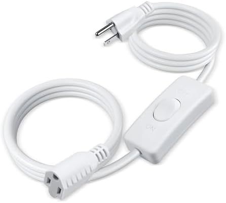 Long Extension Cord with Switch On/Off 3 Prong 18 AWG 6.56 FT Indoor Power Cord for Indoor Use - White by Evenpop