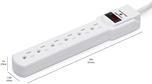 Amazon Basics Surge Protector Power Strip, 6-Outlet with 200J Protection, Circuit Breaker, LED Indicator, On/Off Switch, Wall-Mounting, 2ft Extension Cord, White, 2-Pack - Image 5