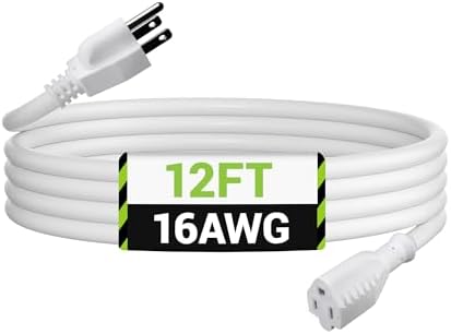BN-LINK 12ft Outdoor Extension Cord, 3-Prong, 16 Gauge General Purpose Power Cord, Grounded Plug, White, for Landscaping & Holiday Decorations, Home & Office, 13A ETL by BN-LINK