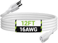 BN-LINK 12ft Outdoor Extension Cord, 3-Prong, 16 Gauge General Purpose Power Cord, Grounded Plug, White, for Landscaping & Holiday Decorations, Home & Office, 13A ETL by BN-LINK