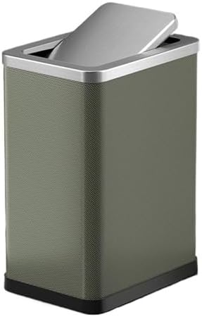 Elegant 10L Stainless Steel Trash Can with Green PU Leather Cover and 360° Swing Lid for Bathroom Bedroom and Office by Unknown