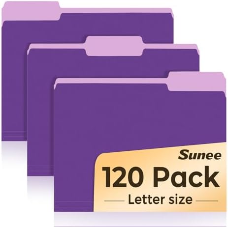SUNEE File Folders, 120 Pack Manilla Folders 8.5 x 11, 1/3 Cut Tab for Easy Labeling and Organization, Durable Standard Paper for Home, Office, School Filing, Purple by SUNEE