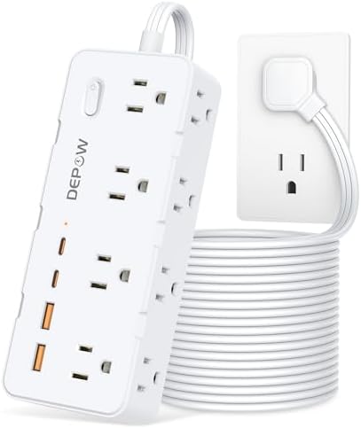 DEPOW 10Ft Extension Cord,Flat Plug Power Strip,8 AC & 4 USB Ports (2USB C) by DEPOW