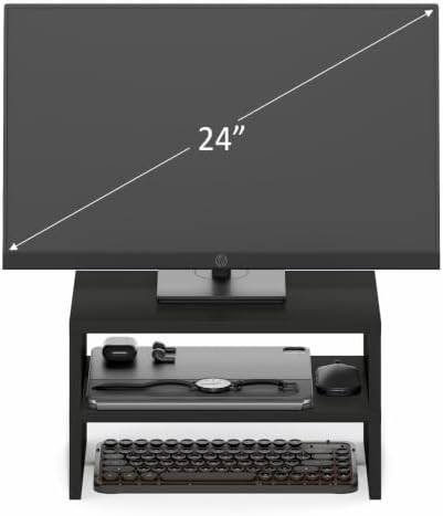 Furinno CLASSIC Monitor Stand Riser Set of 2, 15.7" Wide Dual Monitor Riser, Stackable Separable Laptop Stand for Desk, Desktop Organizers and Accessories, for Office Supplier, Espresso - Image 2