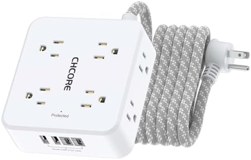 Surge Protector Power Strip - CHCORE 10 Ft Braided Extension Cord with 8 Outlets with 4 USB (2 USB C) Charging Ports, Flat Plug Multi Plug Outlet Extender Charging Station for Home Office, ETL, White by Unknown