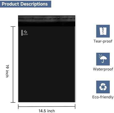 KKBESTPACK Black Poly Mailers 14.5x19 in, Shipping Bags, 200 Pcs - Image 2