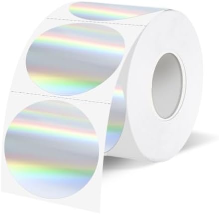 1.5 Inch Holographic Round Thermal Labels, Direct Thermal Stickers, Printable Labels for DIY Logo Design, QR Code, Name Tag, Price Tag & Packaging, 350Pcs/Roll by Unknown