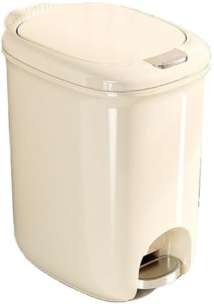 20L Slim Plastic Garbage Bin with Lid for Bathroom Office Bedroom Smart Step Pedal Trash Can Beige Color by Unknown