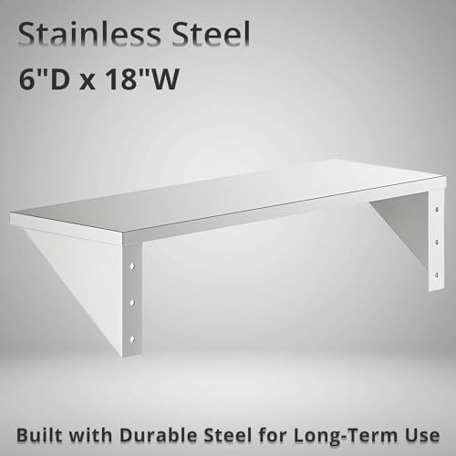6" x 18" Small Stainless Steel Wall Shelf, Heavy Duty Storage Rack for Kitchen, Bathroom, Garage - Image 2