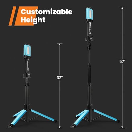 Rechargeable Work Light with Stand, GoGonova Cordless Work Light with Triple LED Lamps, 8AH Battery, 700/1200/2200 Lumen, 4000/6500K Dimmable Camping Light with Detachable Tripod（Blue） - Image 6