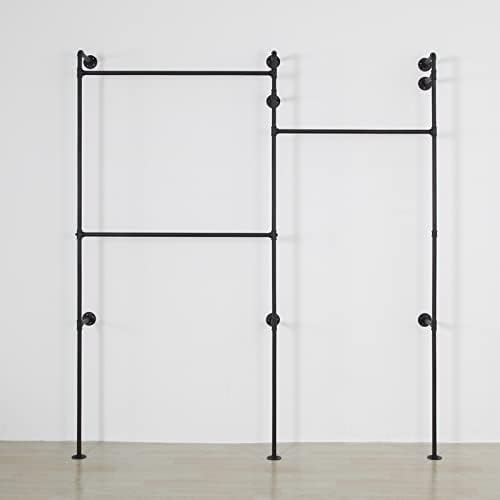 Wall Mounted Industrial Pipe Clothing Rack Garment Racks Pipeline Vintage Rolling Rack On Wall, Heavy Duty Rustic Gold Metal Garment Frame for Bedroom, Living room (Black) - Image 6