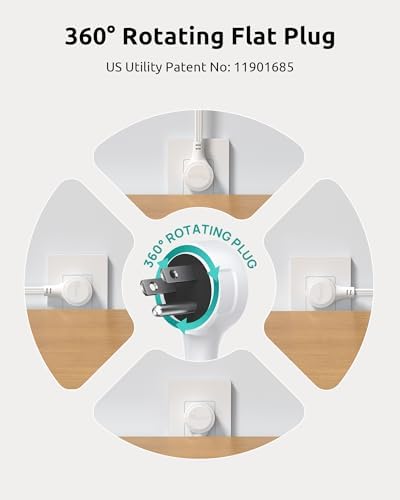 NUTICT 360° Rotating Flat Plug Power Strip with 3AC Outlets and 4 USB Ports - Image 2