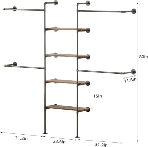 Industrial Pipe Clothing Rack with LED & Shelves - Image 2