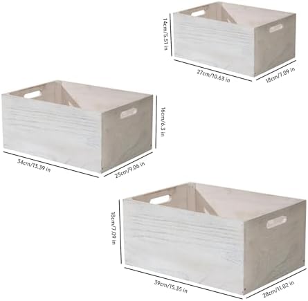Set of 3 Rustic White Wooden Nesting Crates, 15.4x11x7 Inches Large Farmhouse Wood Storage Crates with Cutout Handles, Stackable Decorative Wood Storage Bins fot Home Decor Wedding Display - Image 2