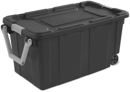 40-Gallon Industrial Storage Bin with Wheels, Heavy-Duty Resin Plastic Tool Box with Locking Lid, Workshop Garage Equipment Organizer, Deep Gray by Unknown
