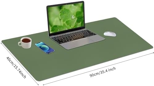 Bloss Olive Green Desk Mat 35.4" x 15.7", Desk Matt for Desktop, Large Leather Desk Pad, Waterproof Desk Pad Mat, Office Supplies for Women - Image 2