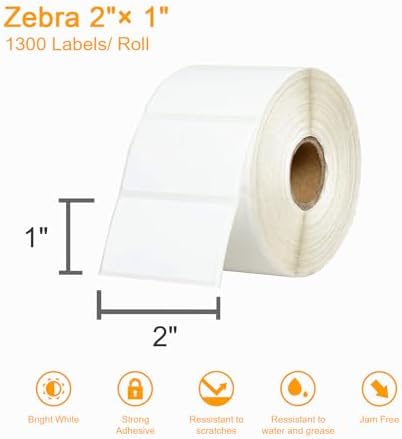 【15600 Labels/12 Rolls】 3-Proof 1" Core Labelebal 2" x 1" Direct Thermal Label (51mm x 25mm) Multipurpose Shipping Address Barcodes Labels Compatible for Zebra & Rollo Desktop Label Printer - Image 3