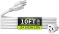 16/3 White Extension Cord 10 FT Indoor, Short Extension Cord by Seeklyze