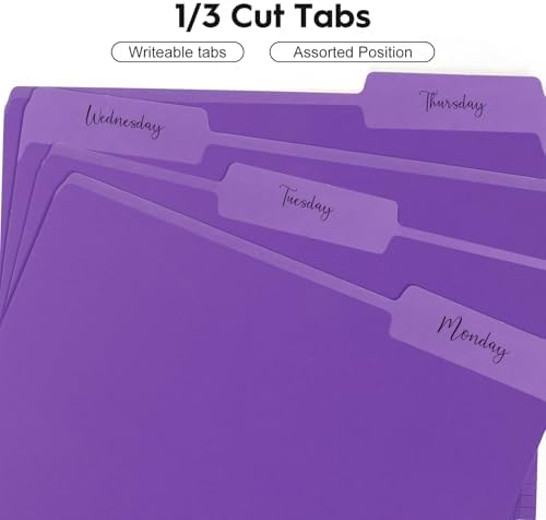 100-Pack Color File Folders, 1/3 Cut Tab, Letter Size Manilla Folder for School/Office/Classroom, Purple - Image 2