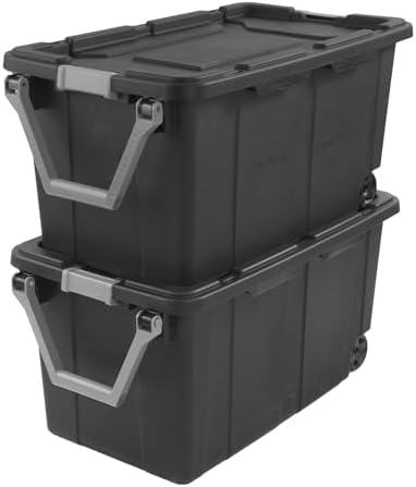 40-Gallon Industrial Storage Bin with Wheels, Heavy-Duty Resin Plastic Tool Box with Locking Lid, Workshop Garage Equipment Organizer, Deep Gray - Image 7