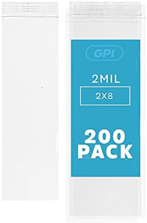 2" x 8" Zip Bags, 200 Pack, 2 Mil, Reclosable for Incense Packaging, GPI by GPI