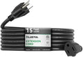 PLUGTUL Outdoor Extension Cord 15 FT | 16/3 Gauge Black Heavy Duty 3 Prong Extension Cord, 13A 1625W SJTW, ETL Listed, Great for Garden and Home by PLUGTUL