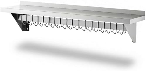 12" x 48" NSF Stainless Steel Wall Shelf, Heavy Duty Pot Pan Rack with Hooks, Commercial Kitchen by Zedfire
