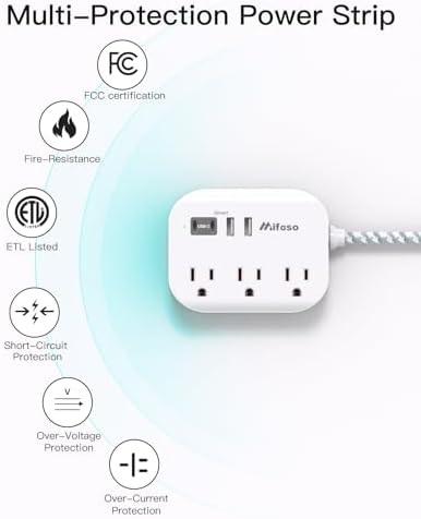 Mifaso Power Strip with USB Ports, 15Ft Flat Extension Cord - Image 4