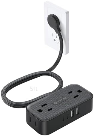 TROND Flat Plug Power Strip, Small Extension Cord 5ft, 4 AC & 4 USB, Black by TRONDOfficial