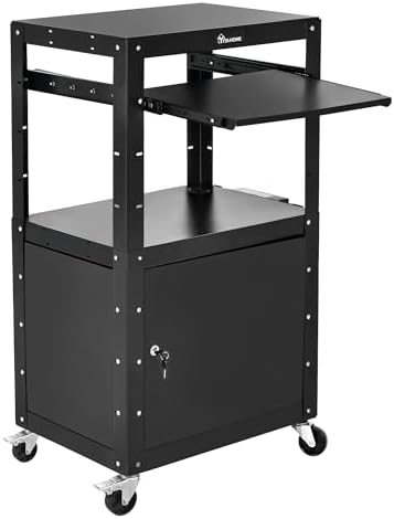 YITAHOME Steel AV Cart with Locking Cabinet & Keyboard Tray Black by YITAHOME