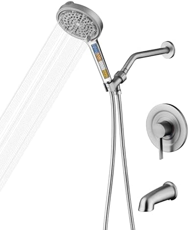 SUMERAIN Rain Shower System with High Flow Tub Spout, Brushed Nickel by SUMERAINFAUCETS