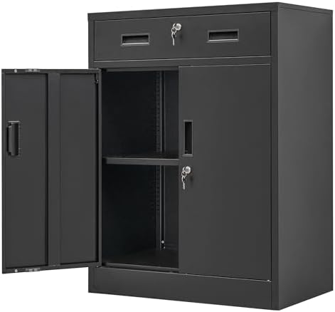 Wanfu Metal Storage Cabinet, 36" H x 28" W x 16" D Locking Cabinet with 1 Drawer and Adjustable Shelf, Metal Cabinets for Office, Garage, Home-Black by Wanfu