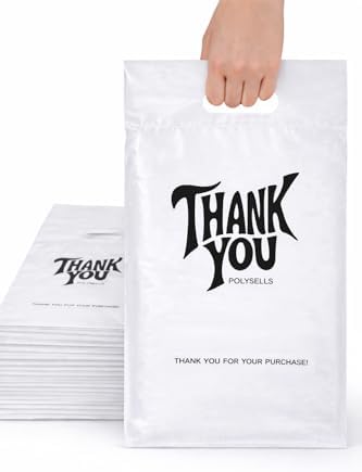 POLYSELLS Thank You Poly Mailers 12x15.5 inches 50 Pcs Waterproof Self-Sealing Shipping Bags with Handle for Clothing by POLYSELLS