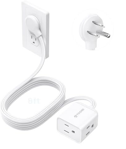 TROND Rightward Flat Plug Extension Cord 8ft for Small Tight Spaces, White by TRONDOfficial