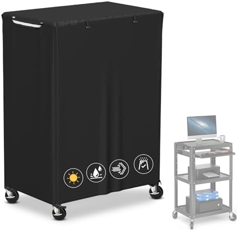 COSHNIBI AV Cart Cover, Heavy Duty Waterproof Rolling Media Cart Cover for Multi-Functional Media Carts/Metal Computer Presentation Stand with Wheels,29" L x 19" W x 40" H,Black by COSHNIBI