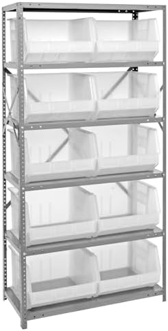 Quantum Storage Systems QSBU-270CL Giant Open Hopper Steel Shelving System, 18" D x 36" W x 75" H, with 6 Shelves and 10 QUS270 Bins, Clear by QuantumStorageSystems