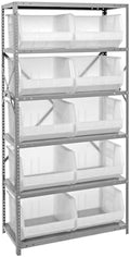 Quantum Storage Systems QSBU-270CL Giant Open Hopper Steel Shelving System, 18" D x 36" W x 75" H, with 6 Shelves and 10 QUS270 Bins, Clear by QuantumStorageSystems