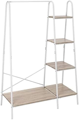 Finnhomy Metal Clothes Closet Rack, Clothing Rack for Hanging Clothes White Heavy Duty Garment Rack with 5 Wood Shelves Freestanding Portable Closet Organizer for Bedroom/Entryway/Boutiques by Finnhomy