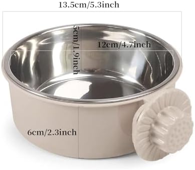 Pet Crate Bowls, Stainless Steel Dog Cage Hanging Bowl Removable Food Water Bowls for Dogs Cats Small Animals (Grey) - Image 2