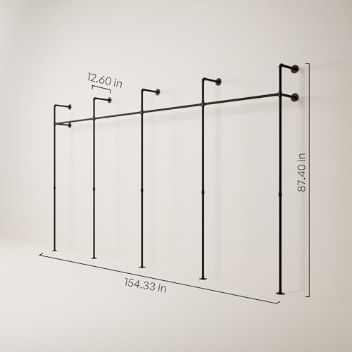 pamo Black Clothing Rack Wall Mounted – 154" W × 87" H, 970 lbs - Image 2