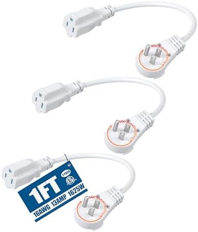 DEWENWILS 1FT 360° Rotating Flat Plug Extension Cord, 16/3 Gauge, 3 Pack by DEWENWILS