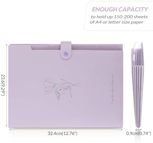 SKYDUE Expanding File Organizer with 5 Pockets, Accordion File Folders with Labels, Portable Document Paper Bill Receipt Organizer, Home College School Office Supplies, Letter Size, Lilac - Image 6